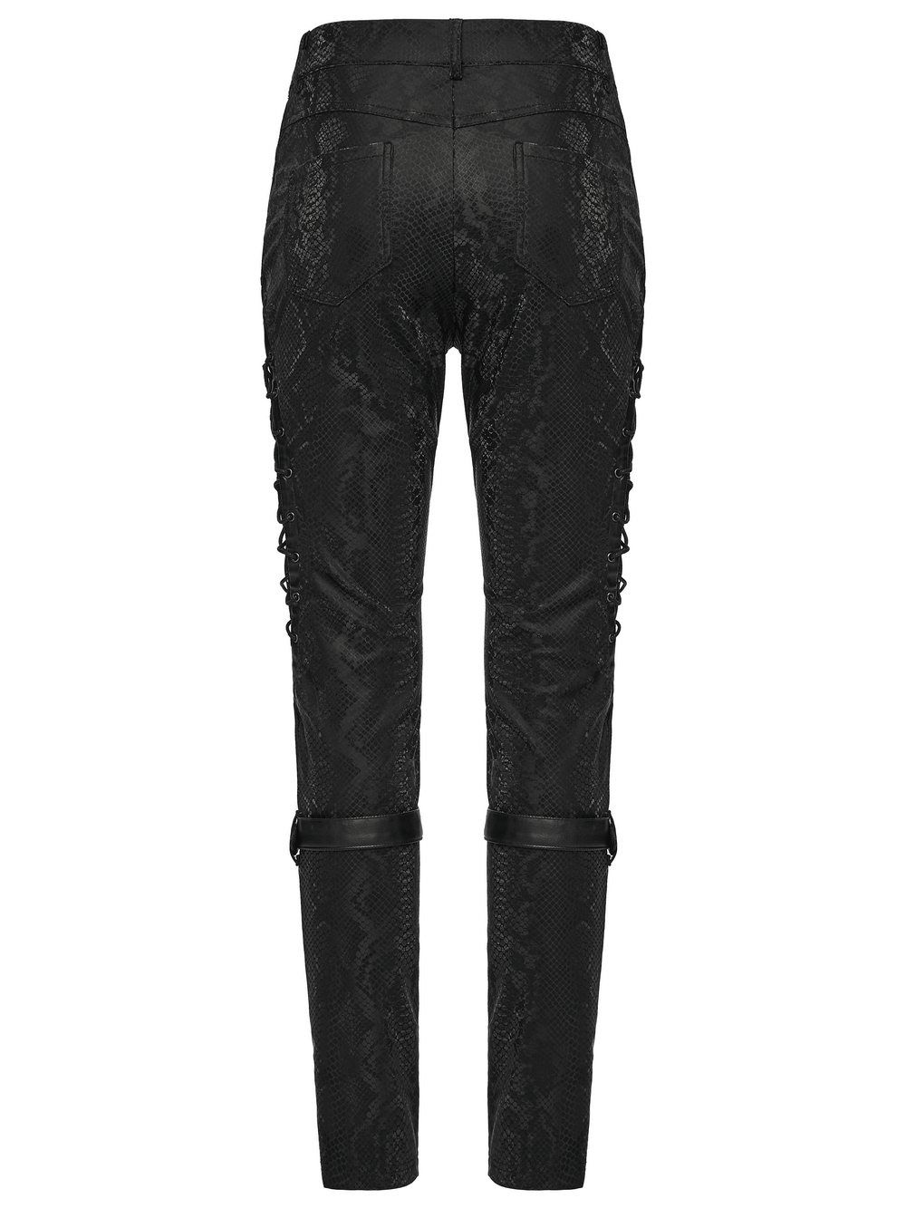 US SALE of Gothic Snake Print Pants with Eyelet and Strap Detail