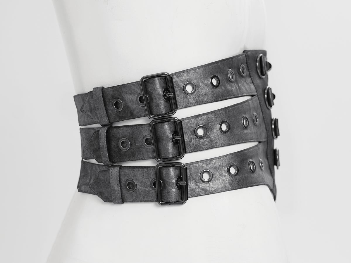 Gothic Studded Corset Belt With Front Zipper Detail