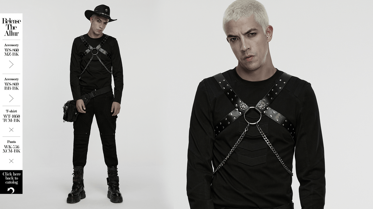 Gothic Studded PU Leather Harness with Chains
