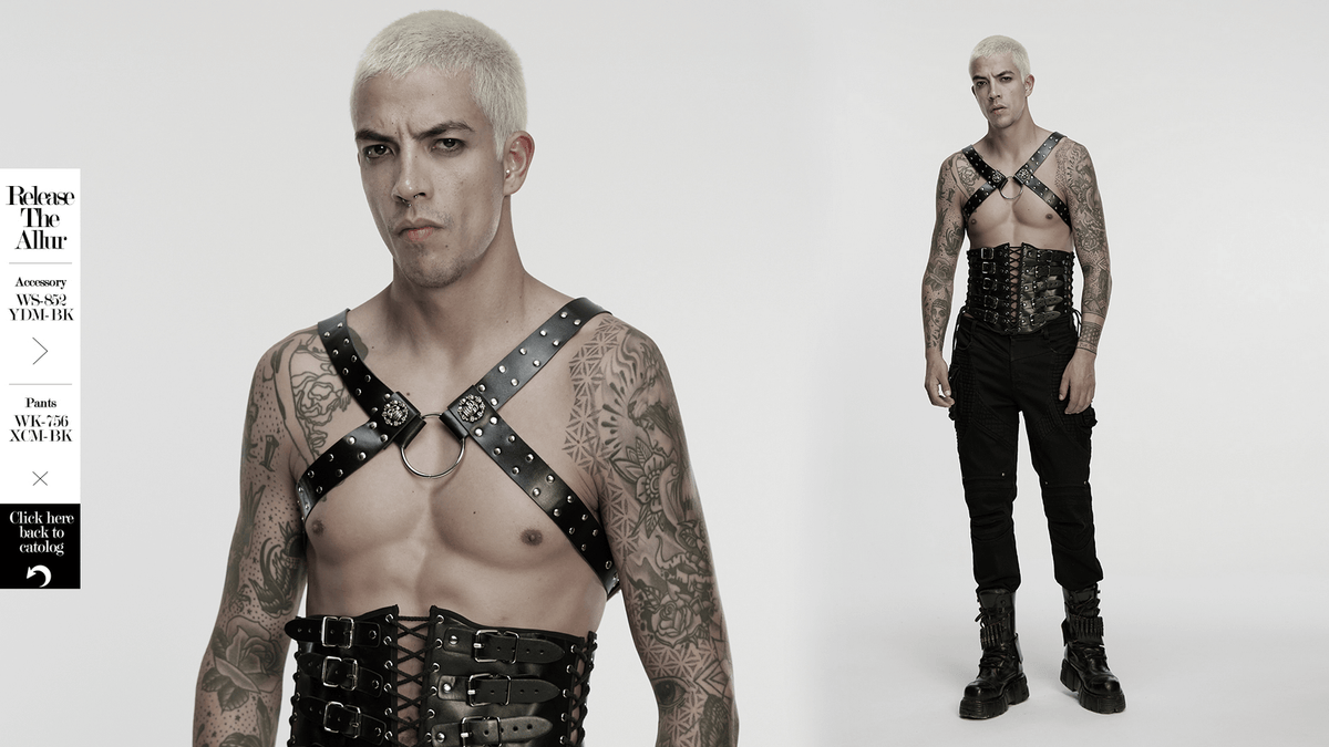 Gothic Studded PU Leather Harness with Chains
