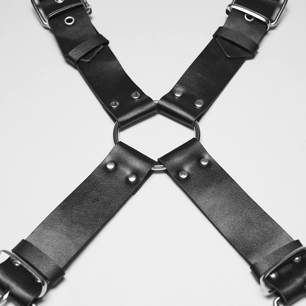 Gothic Studded PU Leather Harness with Chains