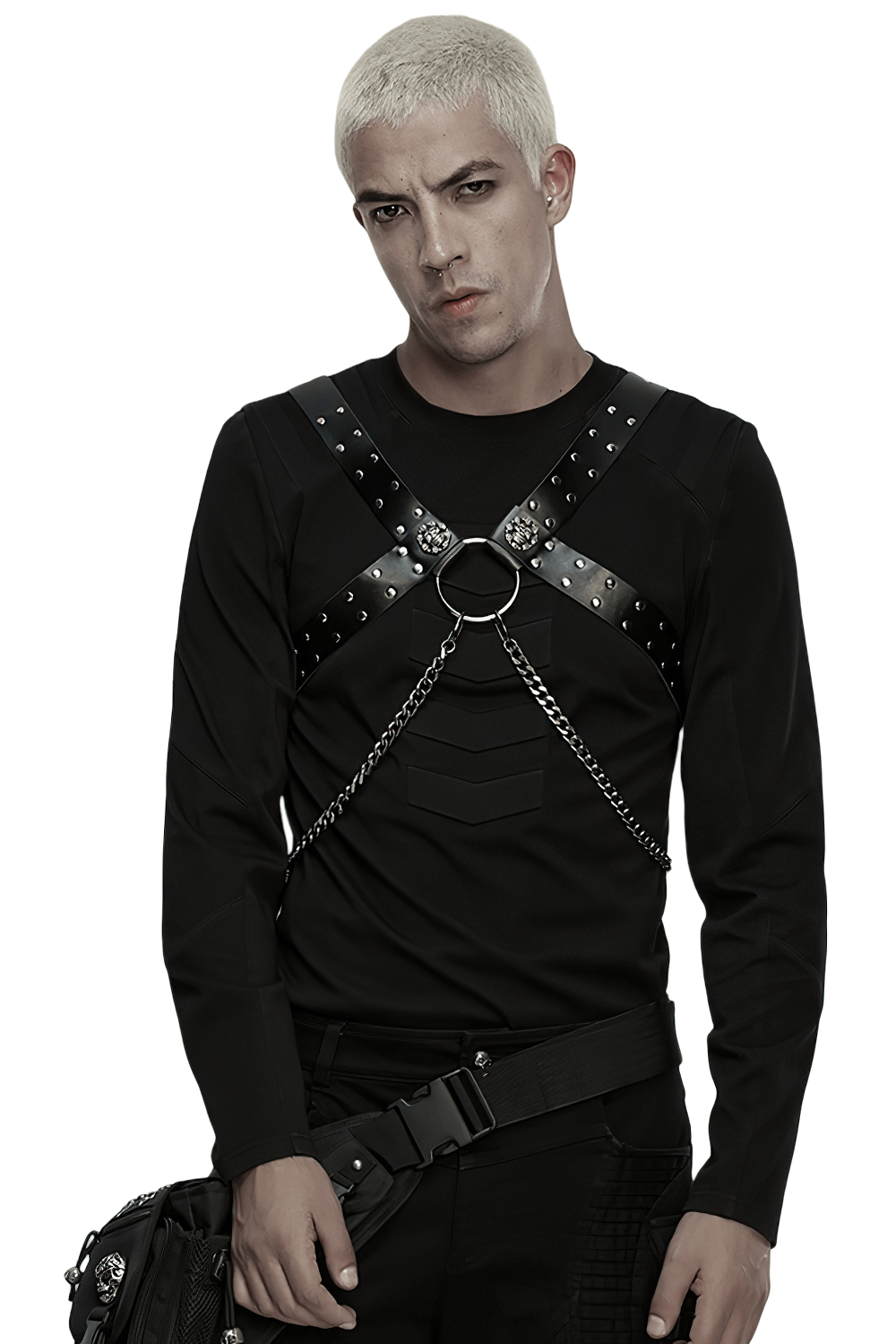 Gothic Studded PU Leather Harness with Chains