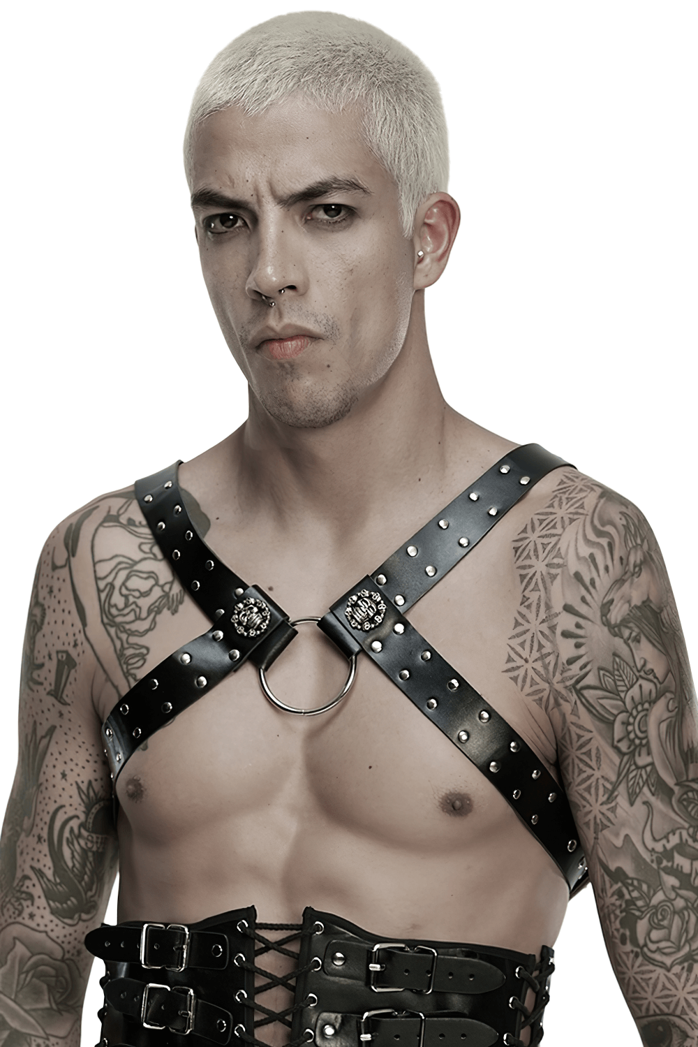 Gothic Studded PU Leather Harness with Chains