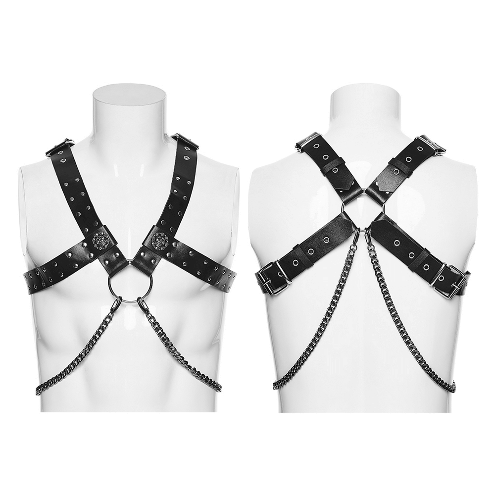 Gothic Studded PU Leather Harness with Chains
