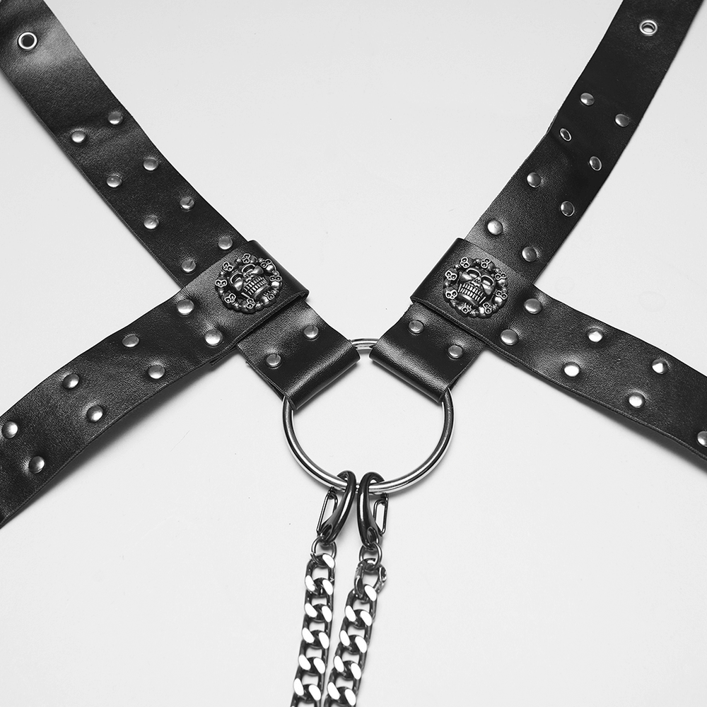 Gothic Studded PU Leather Harness with Chains