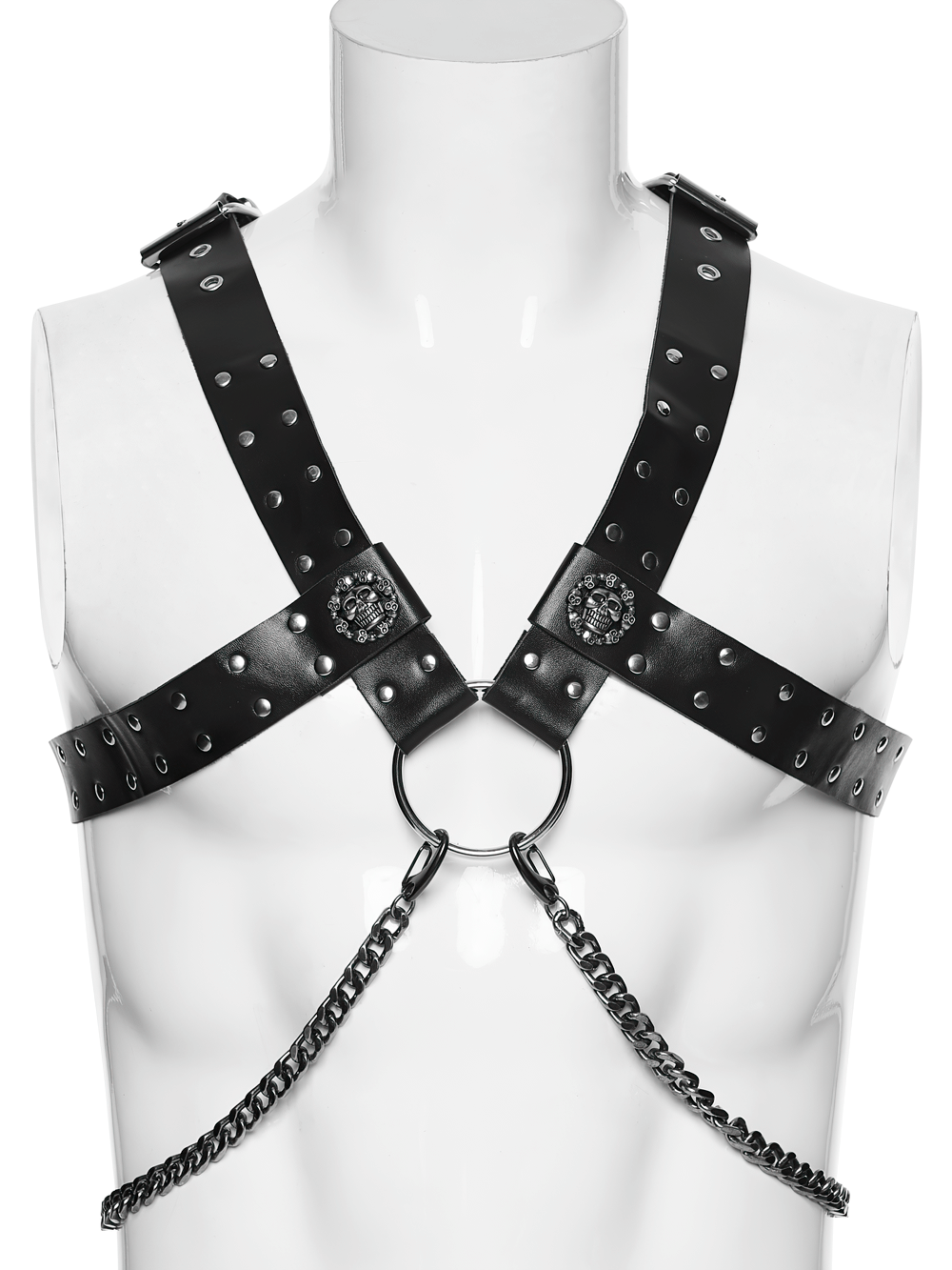 Gothic Studded PU Leather Harness with Chains
