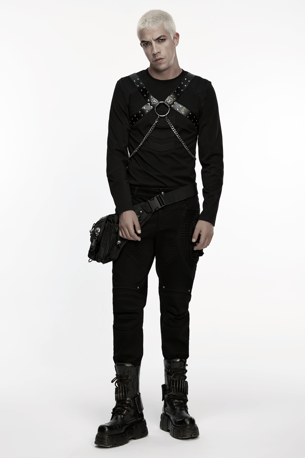 Gothic Studded PU Leather Harness with Chains