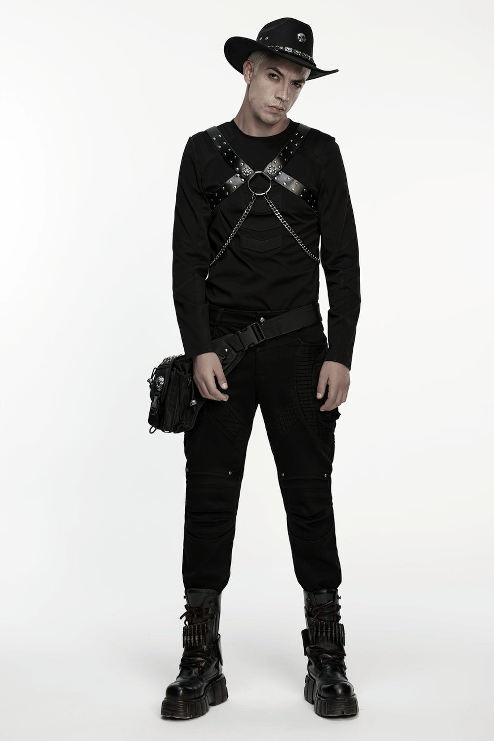 Gothic Studded PU Leather Harness with Chains