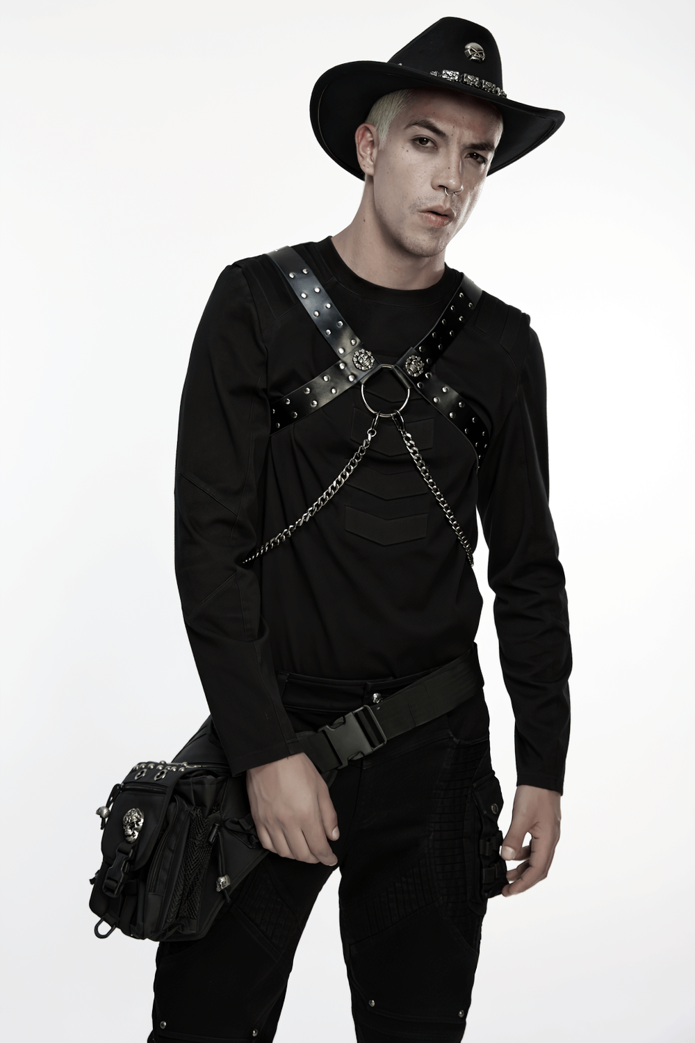 Gothic Studded PU Leather Harness with Chains