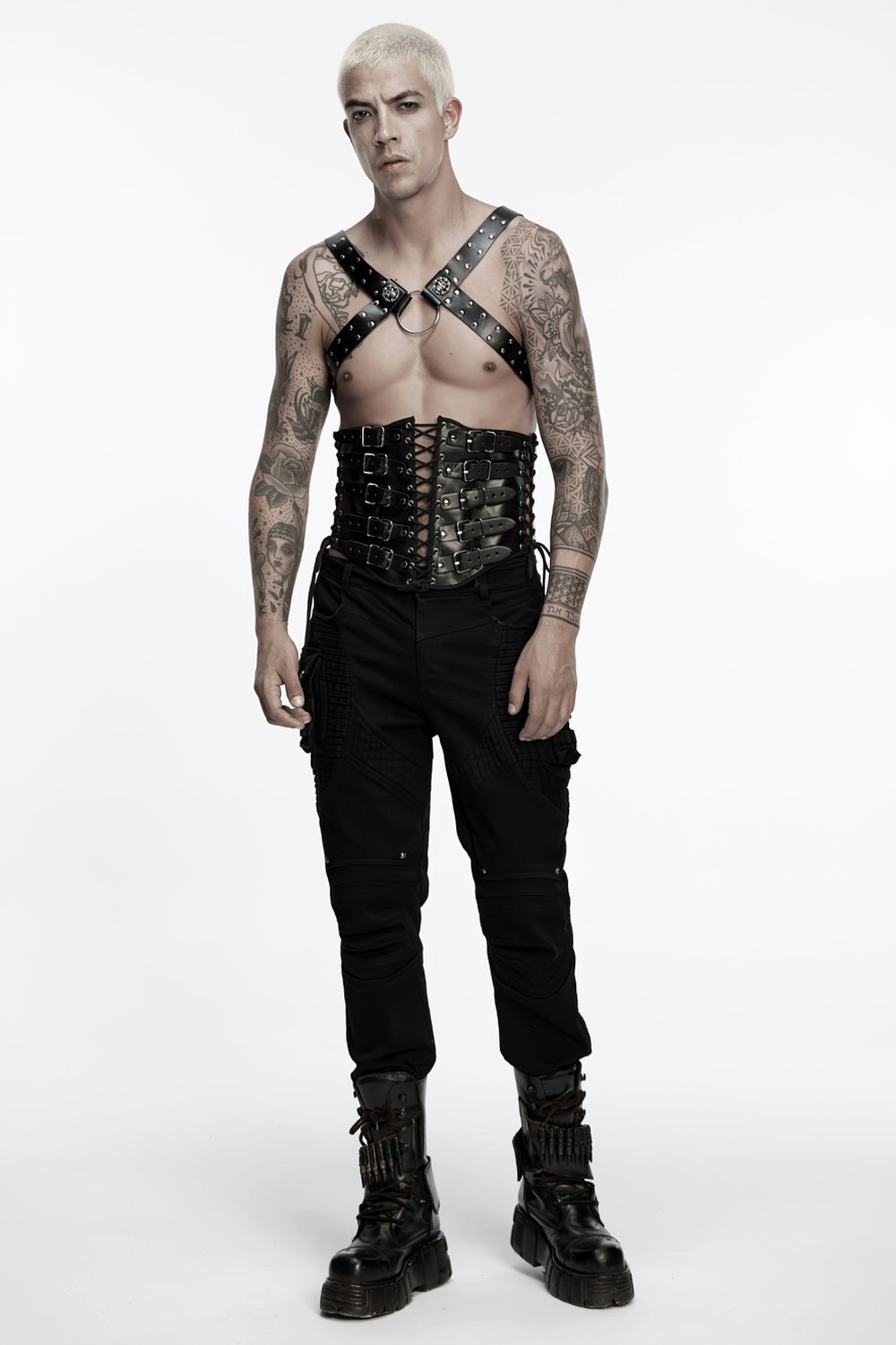 Gothic Studded PU Leather Harness with Chains