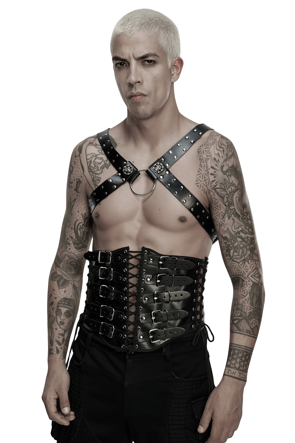 Gothic Studded PU Leather Harness with Chains