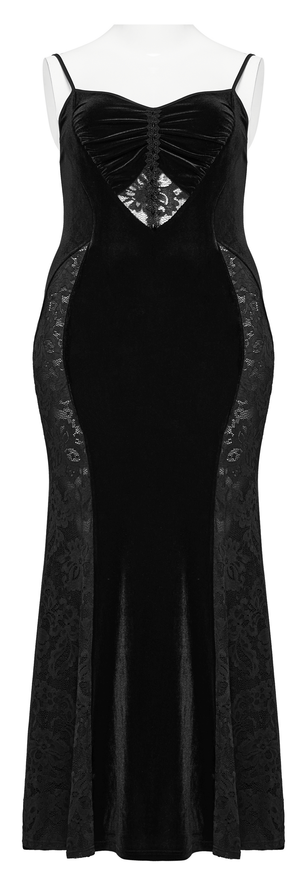 Gothic Style Black Velvet Lace Panel Mermaid Dress