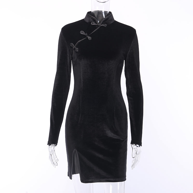 Gothic Style Velvet Women Dress / Cheongsam Dress in Alternative Fashion