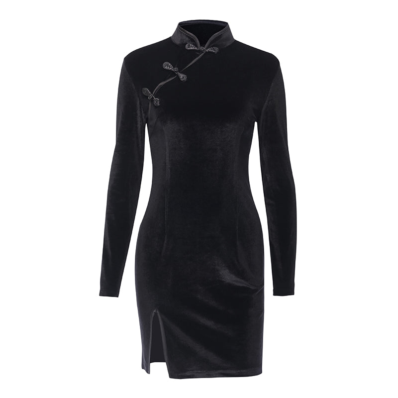 Gothic Style Velvet Women Dress / Cheongsam Dress in Alternative Fashion