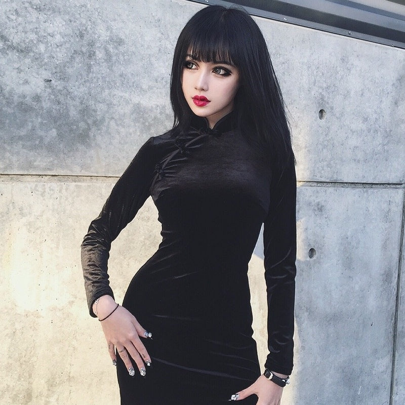 Gothic Style Velvet Women Dress / Cheongsam Dress in Alternative Fashion
