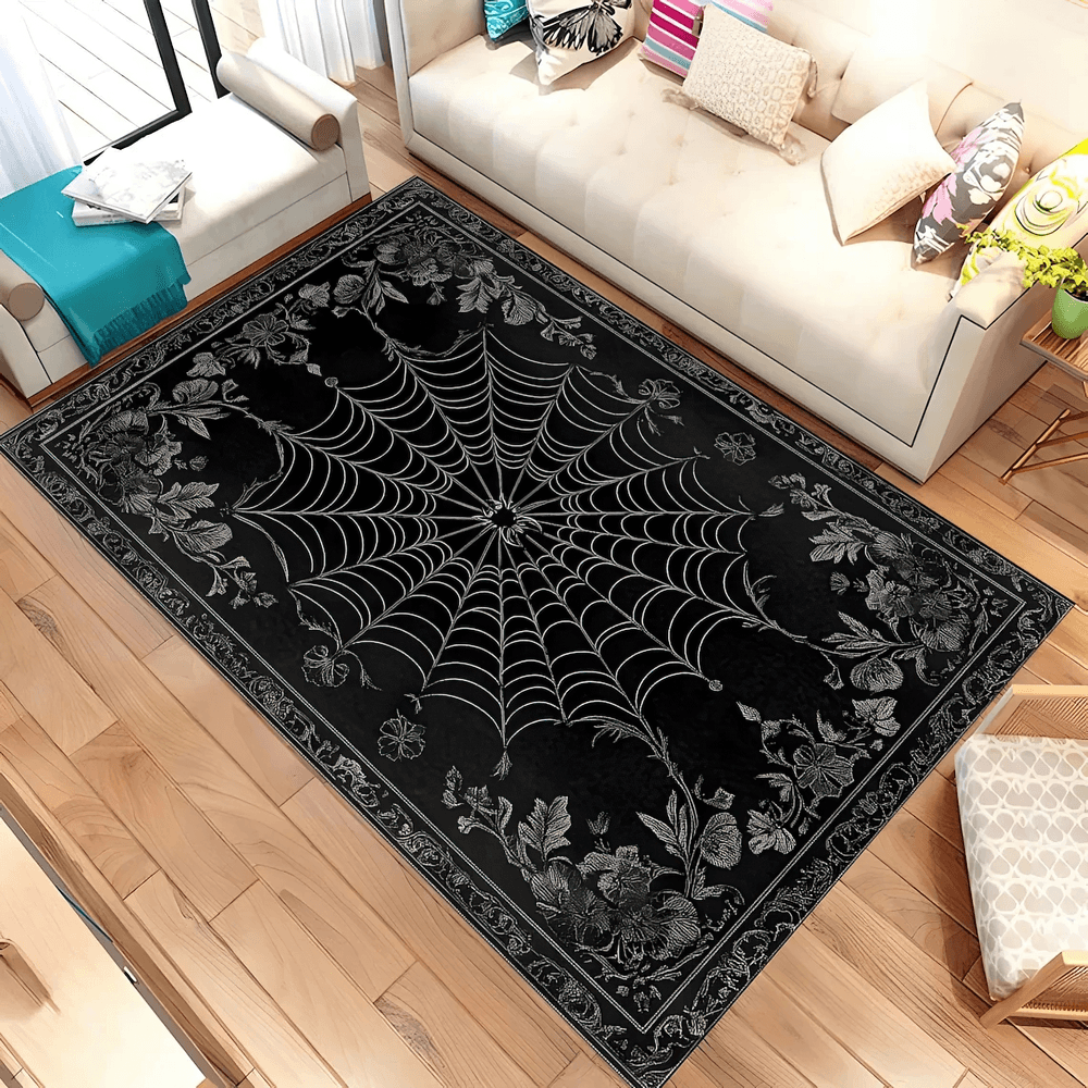 Gothic Stylish Spiderweb Area Rug for Dark Decor