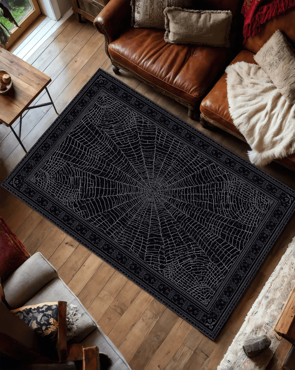 Gothic Stylish Spiderweb Area Rug for Dark Decor