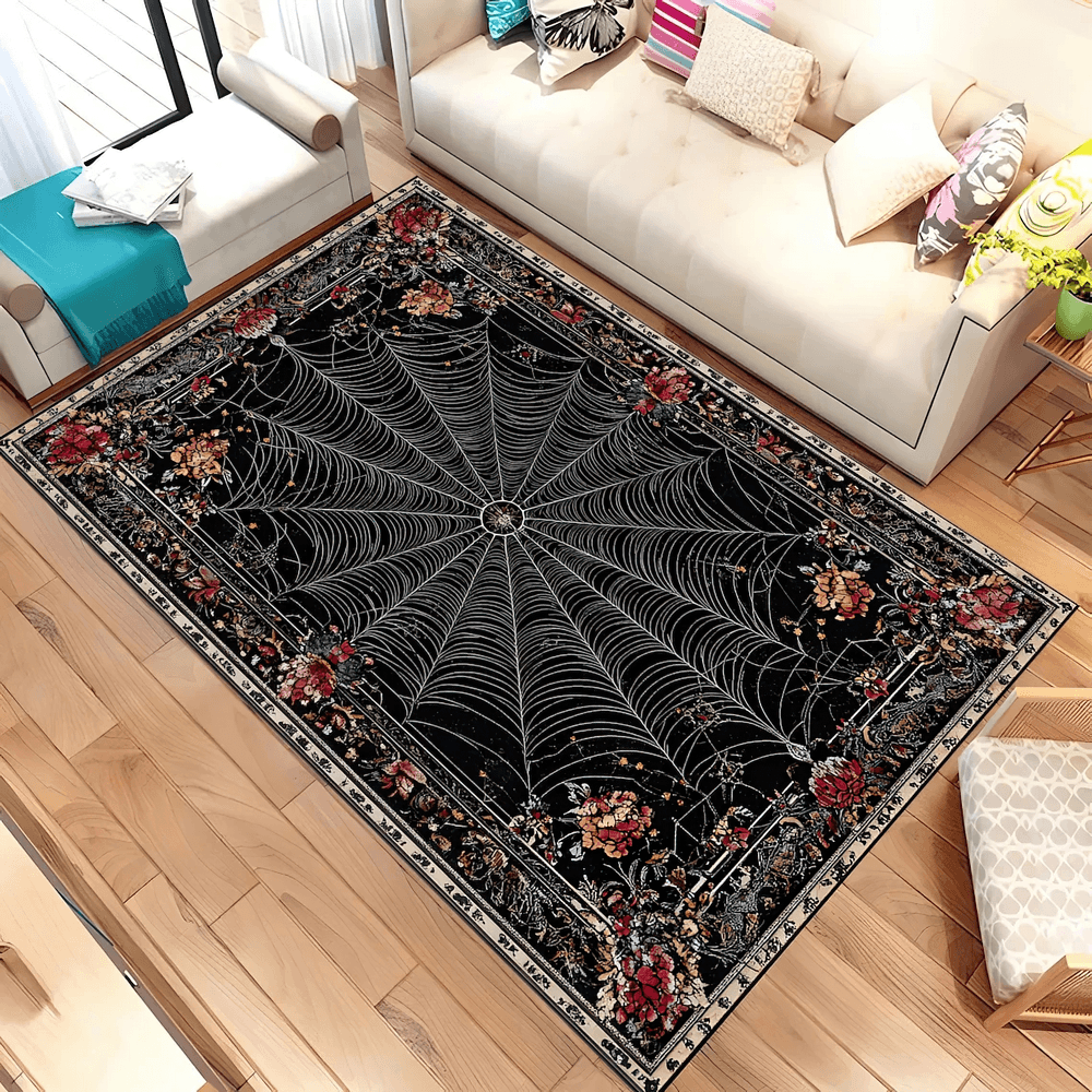 Gothic Stylish Spiderweb Area Rug for Dark Decor