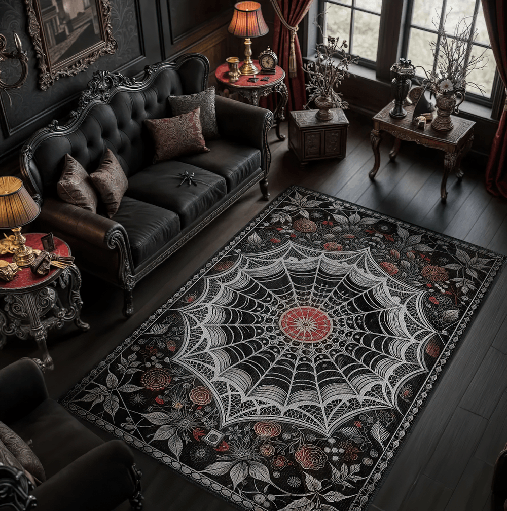 Gothic Stylish Spiderweb Area Rug for Dark Decor