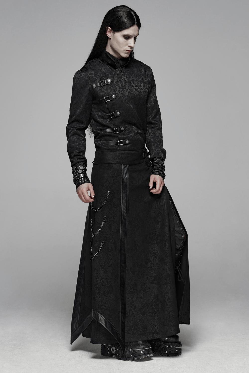 Gothic Suede and Leather Long Overskirt with Chains