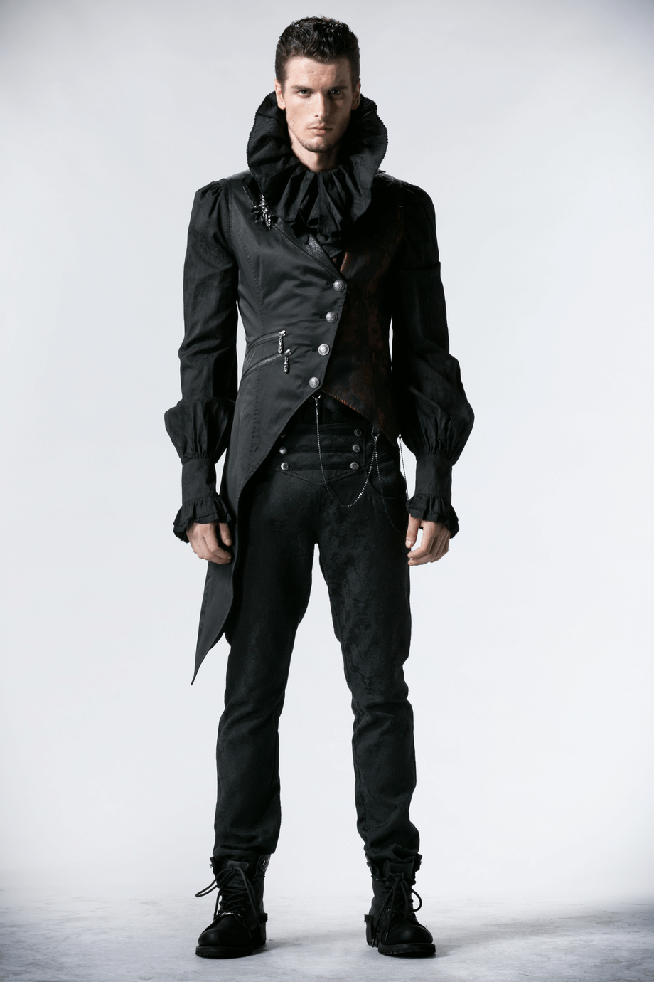 Gothic Tailcoat Vest with Chains and Red Brocade Detail