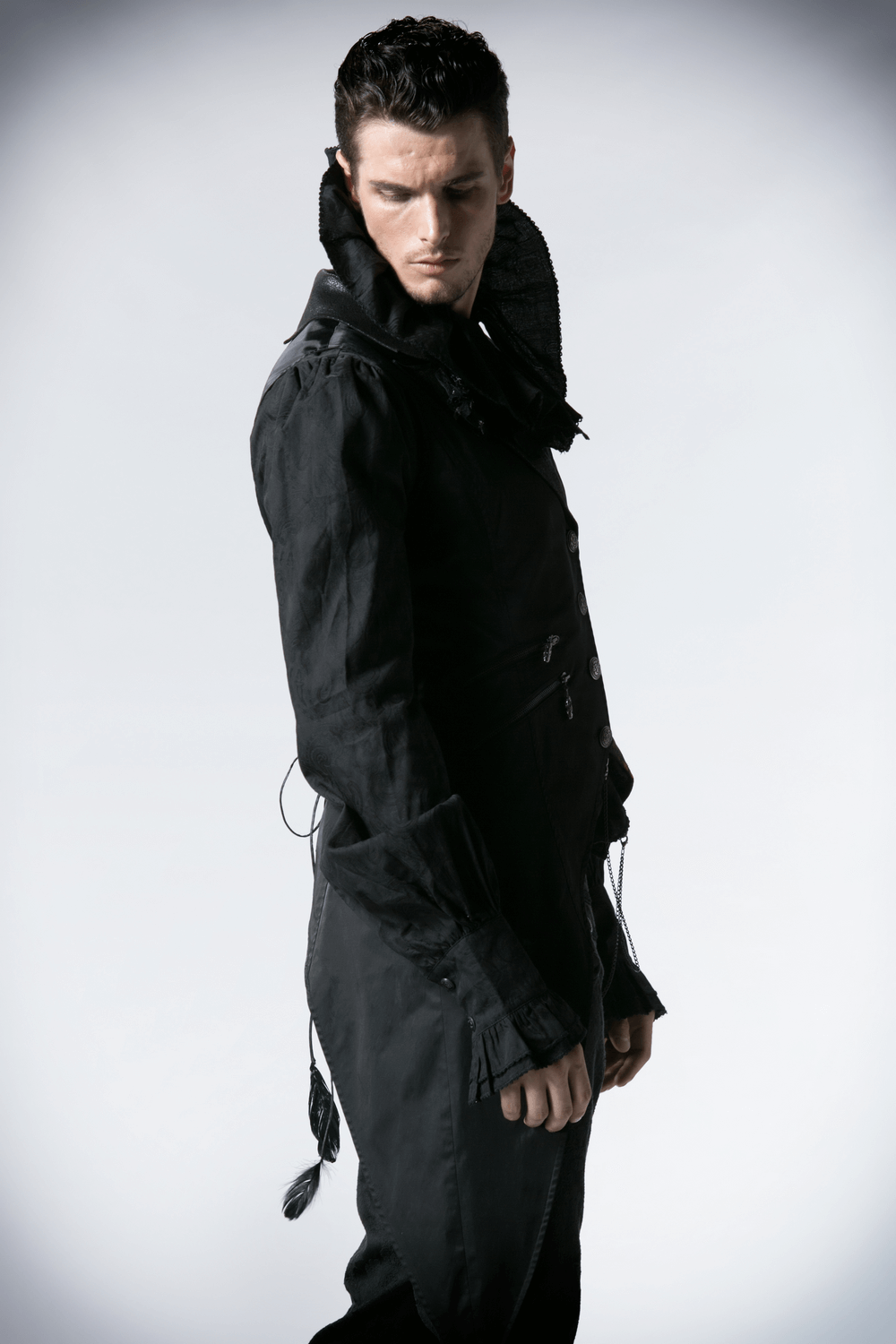 Gothic Tailcoat Vest with Chains and Red Brocade Detail
