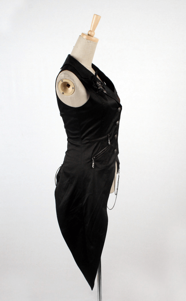 Gothic Tailcoat Vest with Chains and Red Brocade Detail