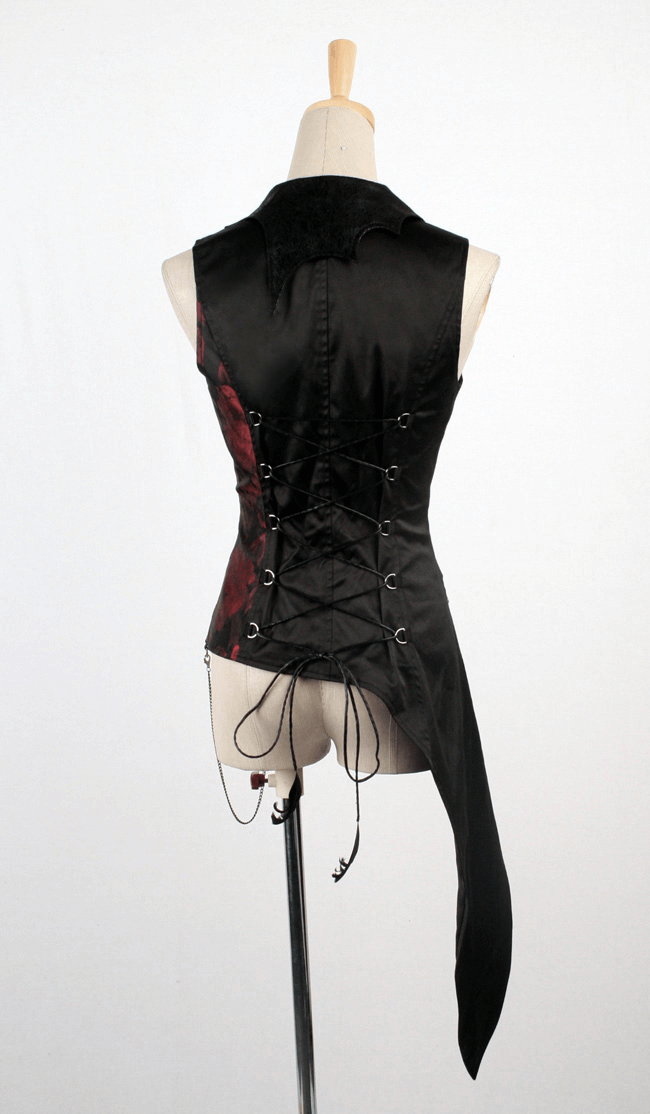 Gothic Tailcoat Vest with Chains and Red Brocade Detail