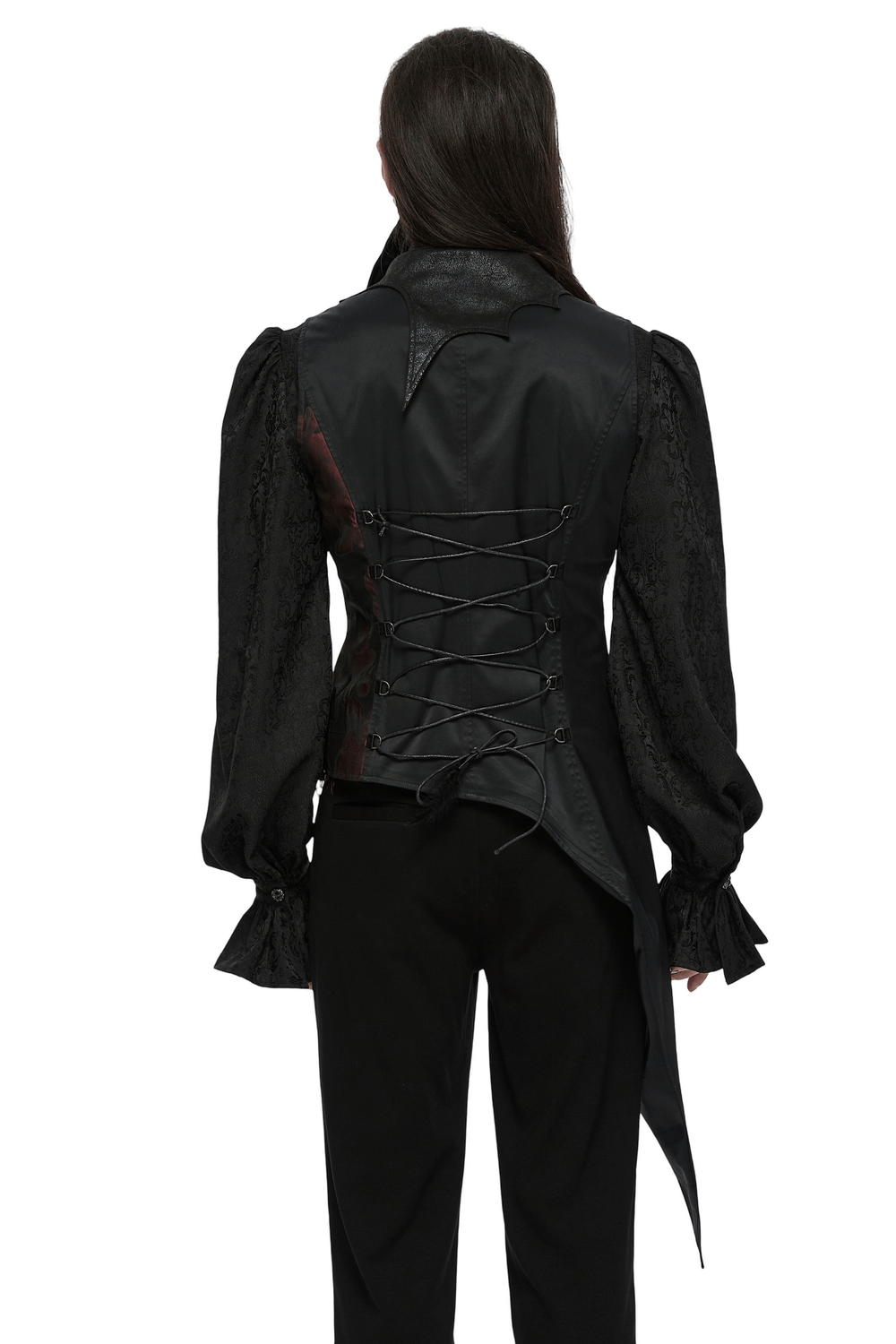 Gothic Tailcoat Vest with Chains and Red Brocade Detail