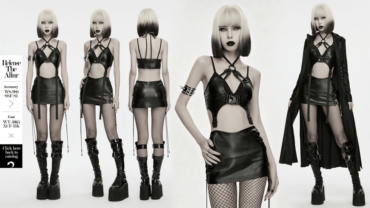 Gothic Techwear Two Piece Harness Top and Mini Skirt