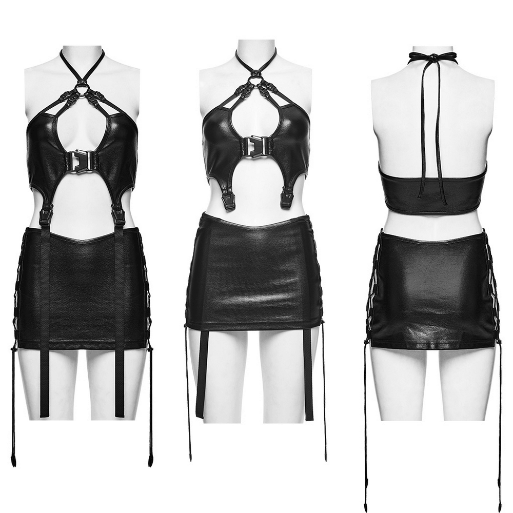 Gothic Techwear Two Piece Harness Top and Mini Skirt