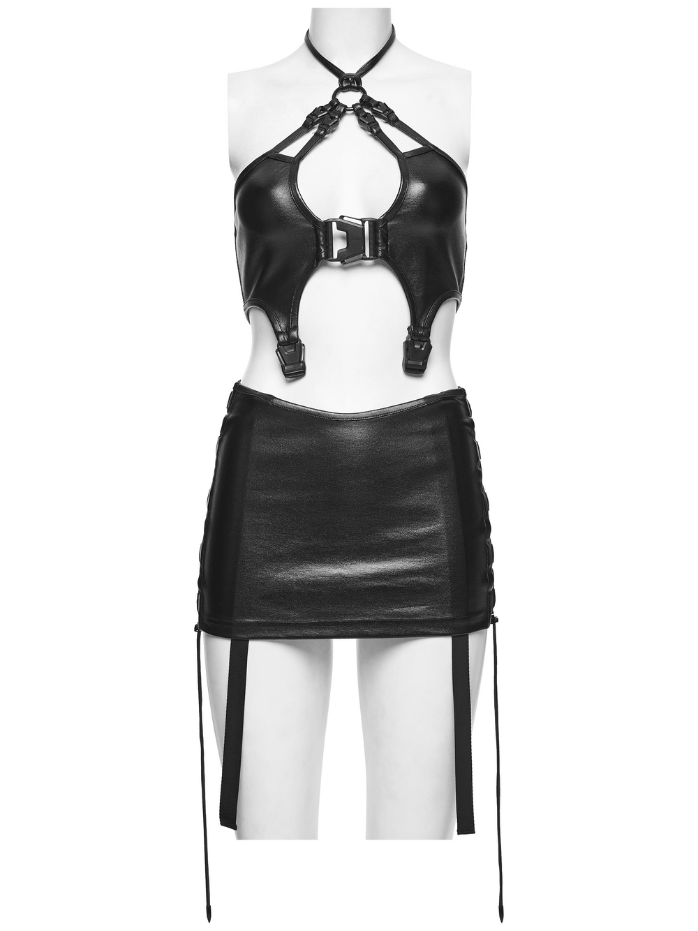 Gothic Techwear Two Piece Harness Top and Mini Skirt