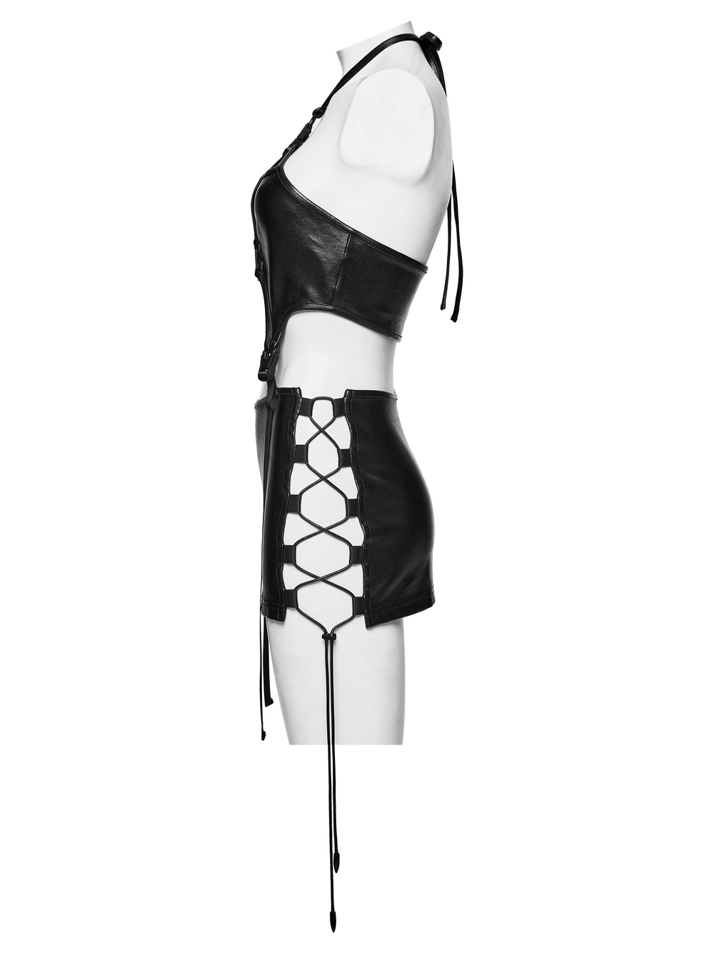 Gothic Techwear Two Piece Harness Top and Mini Skirt