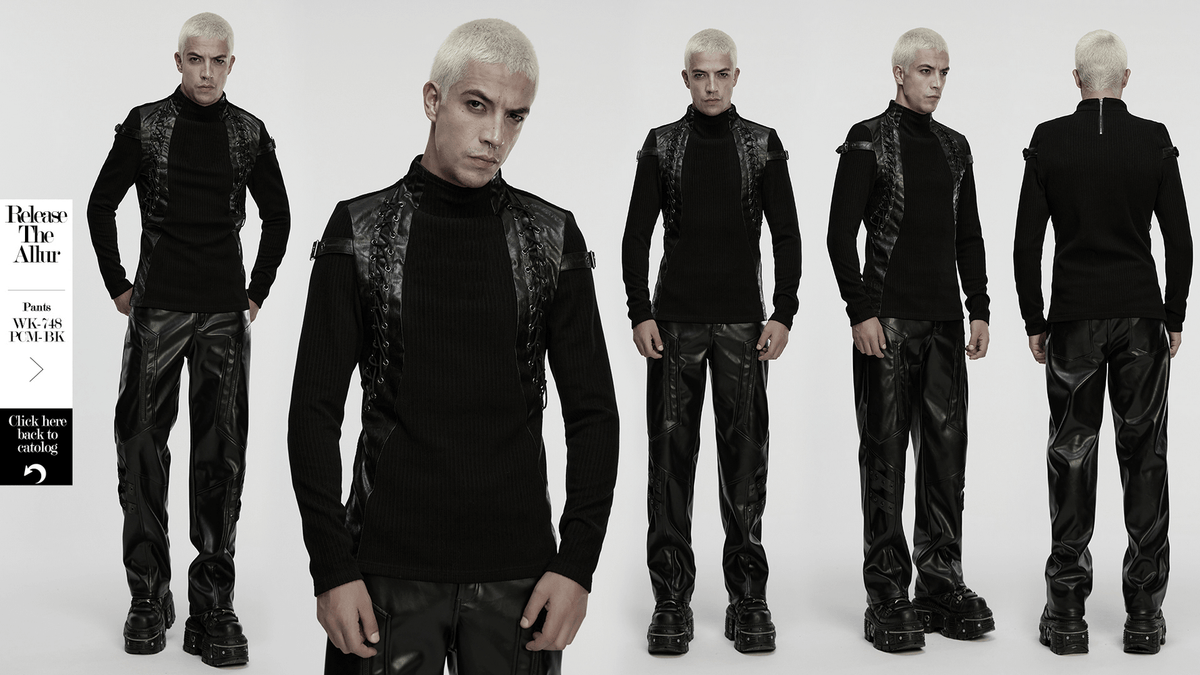 Gothic Top with Leather-Like Panels And Lacing Details