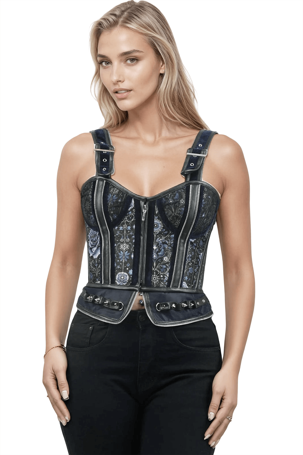 Gothic Twilight Overbust Corset with Zipper Straps