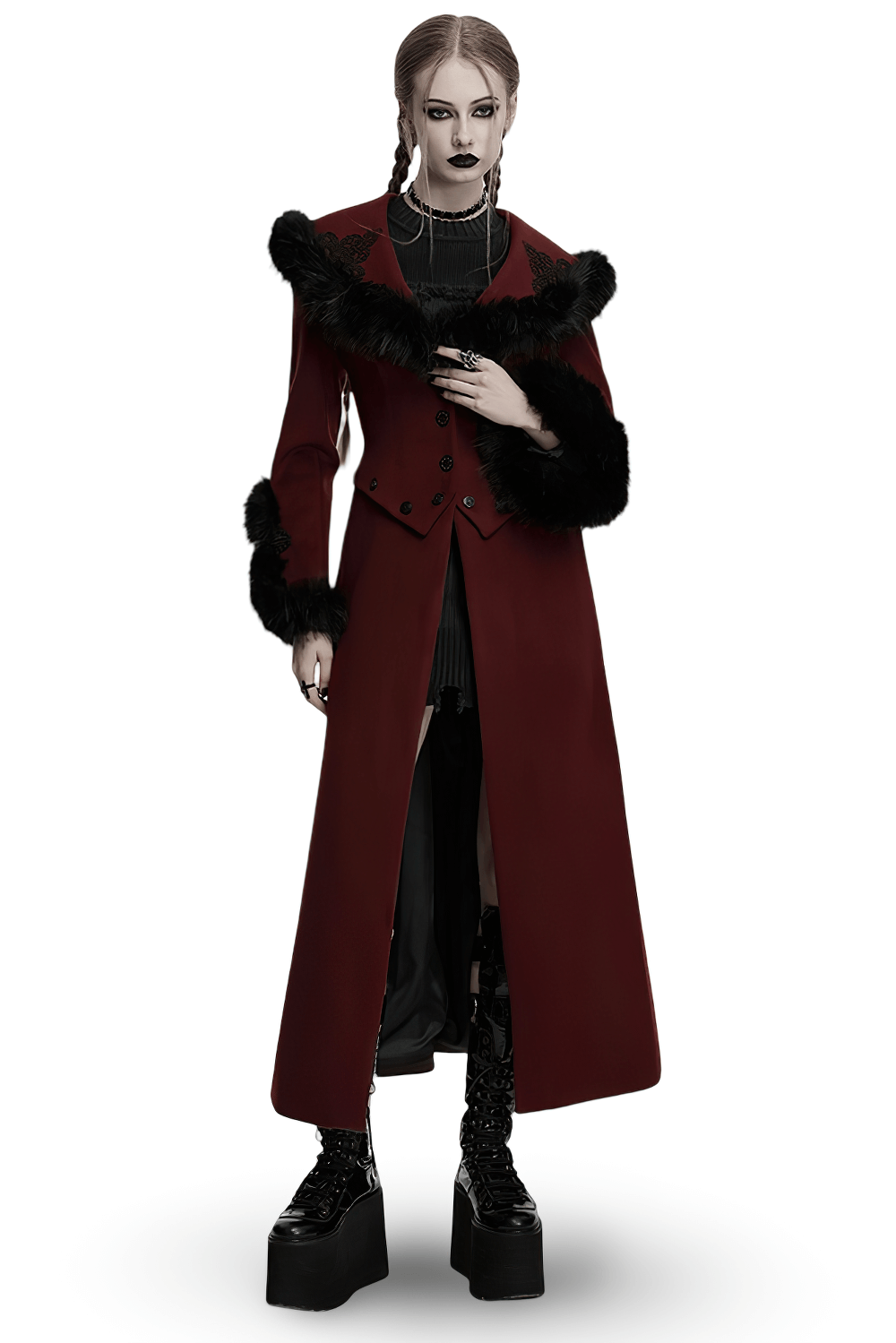 Gothic Two-Piece Coat with Detachable Hem and Fur Collar