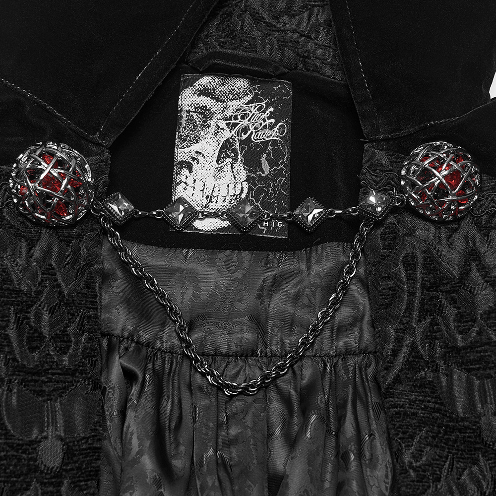 Gothic Vampire Velvet Cloak with Jacquard and Tassels