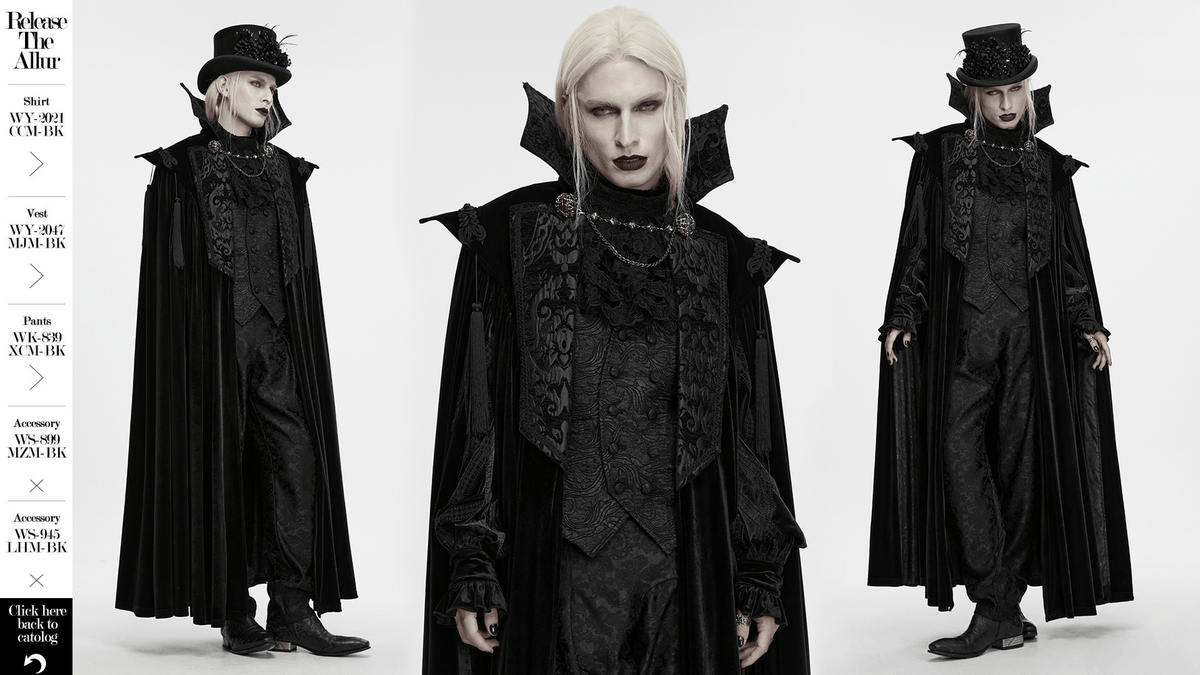 Gothic Vampire Velvet Cloak with Jacquard and Tassels