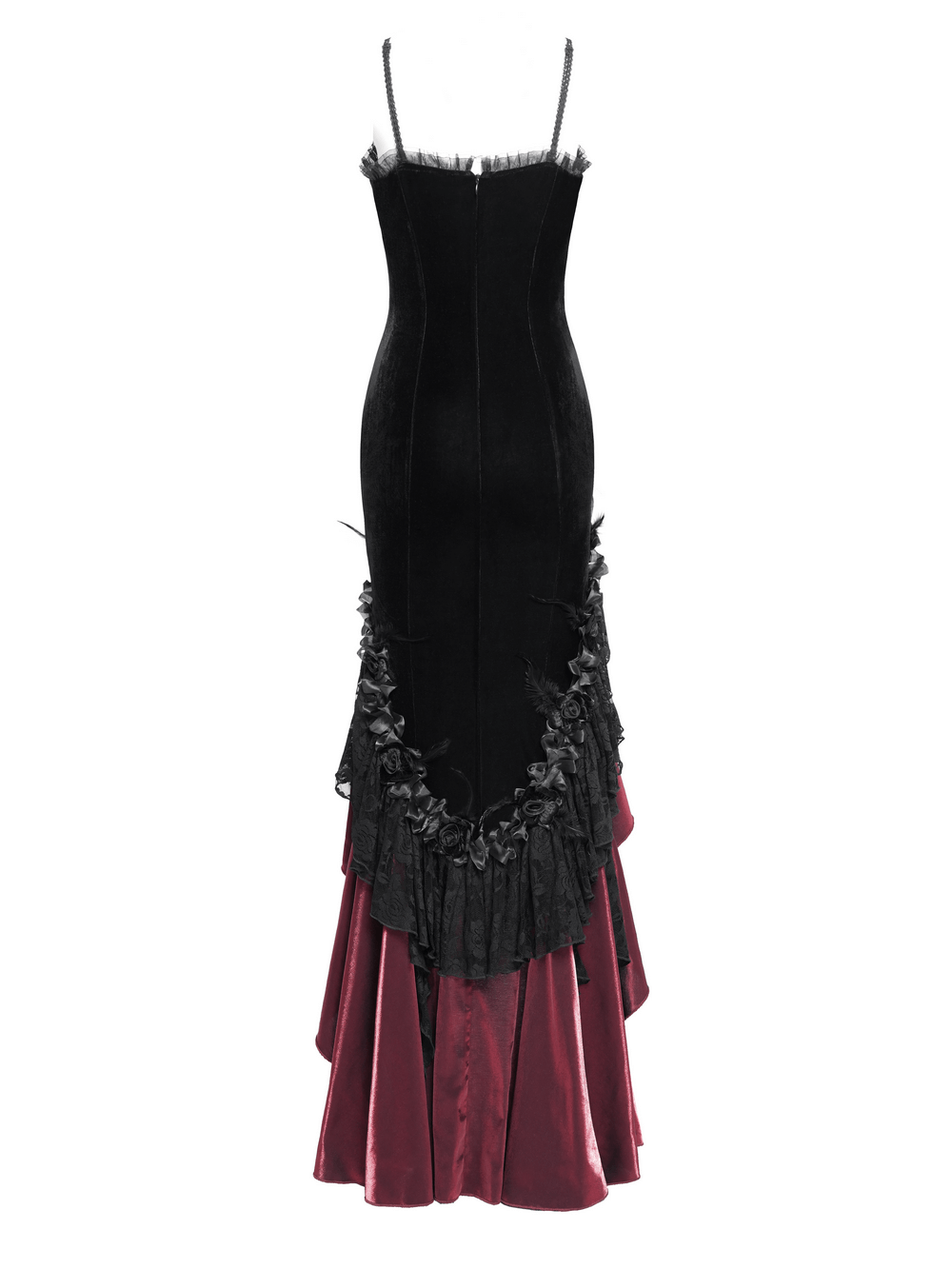Gothic Velvet and Lace High-Low Dress with Cross Pendant