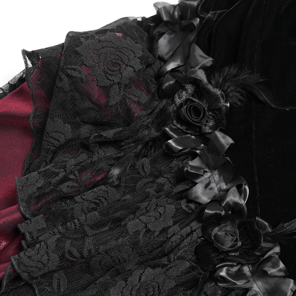 Gothic Velvet and Lace High-Low Dress with Cross Pendant