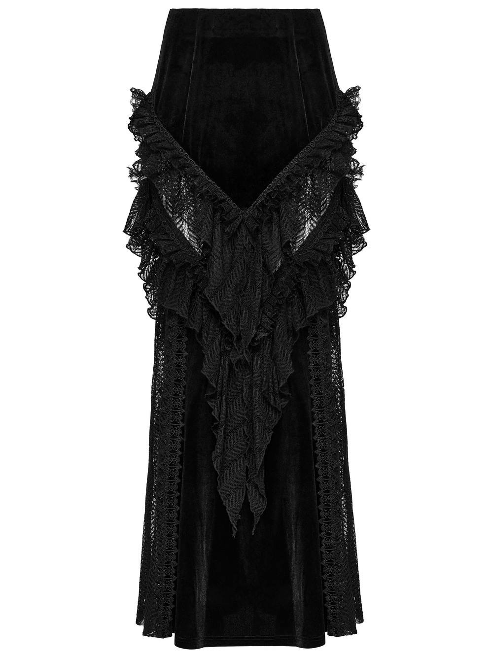 Gothic Velvet and Lace Ruffle Skirt with Mesh Detailing
