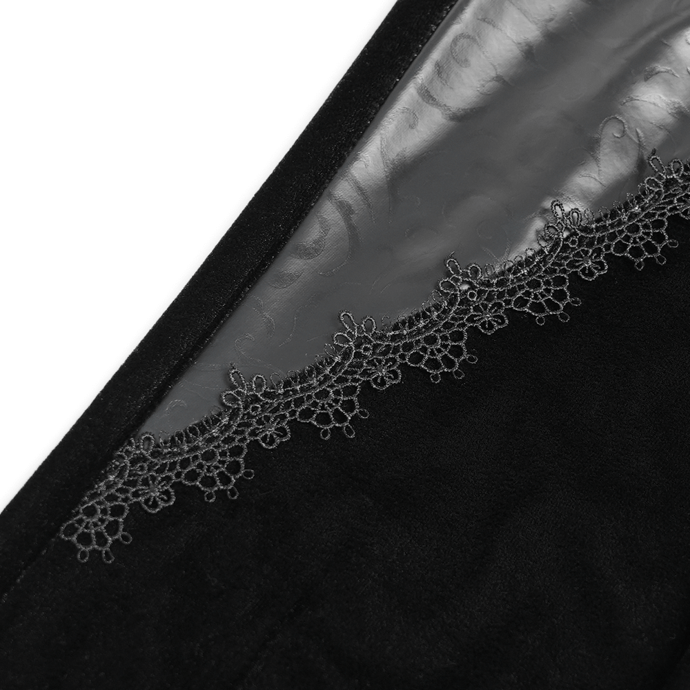 Gothic Velvet and Leather Flare Pants with Lace Ruffles