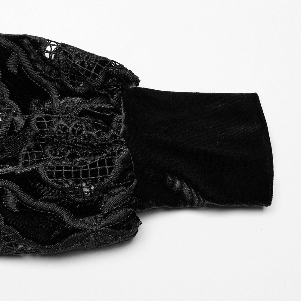 Gothic Velvet Blouse with Embroidery and Lace-Up Back