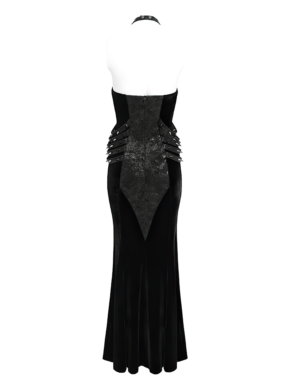 Gothic Velvet Chain Maxi Dress with Halter Neckline