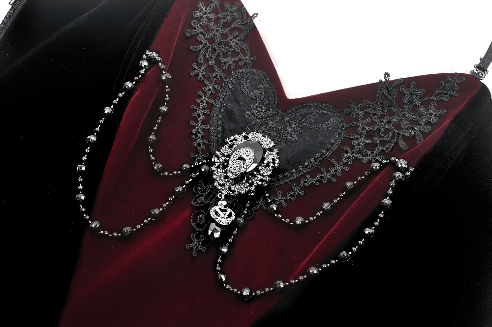 Gothic Velvet Corset Top with Lace and Chain Details