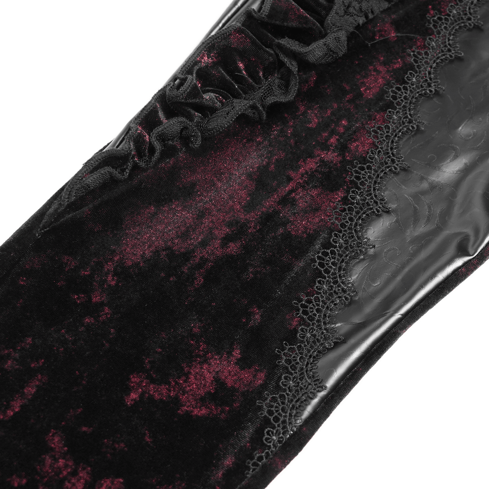 Gothic Velvet Flare Pants with Roses and Leather Detail