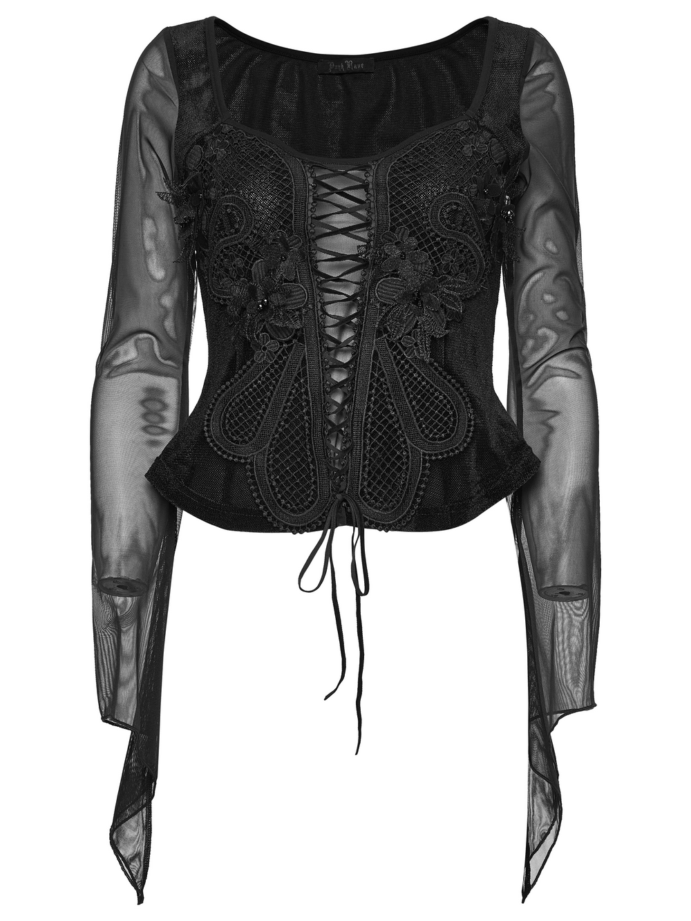 Gothic Velvet Lace-Up Mesh Embroidery Top For Women