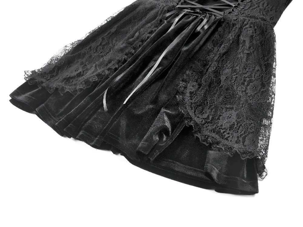 Gothic Velvet Lace Up Puff Sleeve Mini Dress for Women