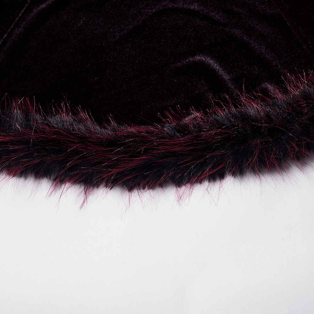 Gothic Velvet Mini Dress with Feather Trim and Zipper