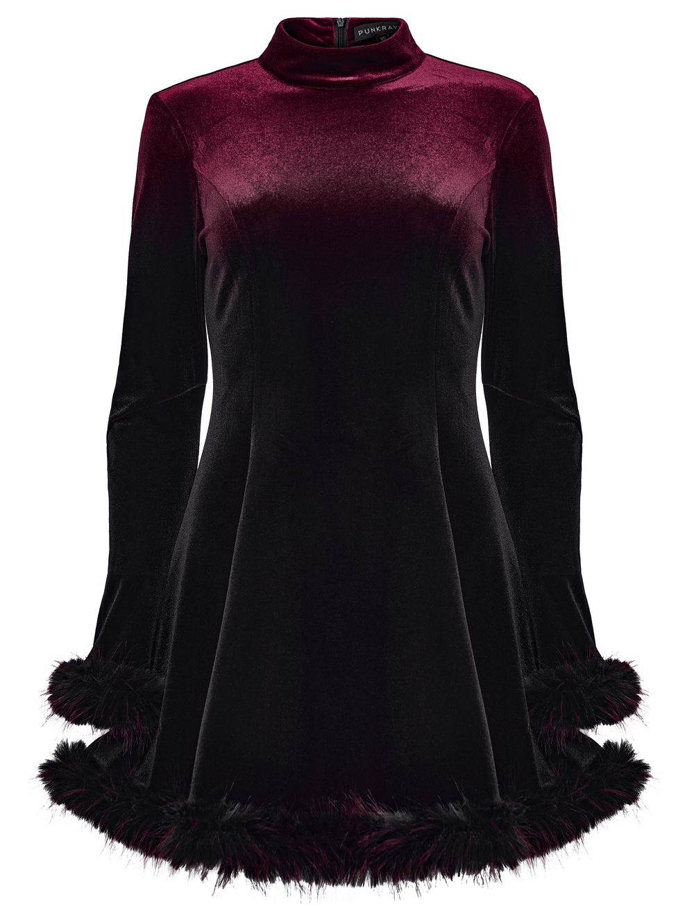 Gothic Velvet Mini Dress with Feather Trim and Zipper